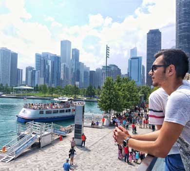 Participant overlooking skyline